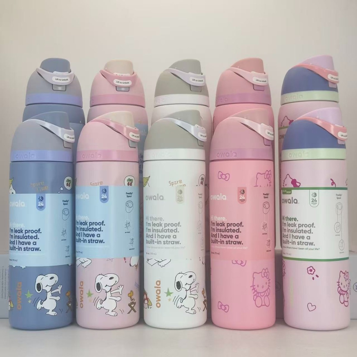 Owala Snoopy/KT stainless steel insulated water bottle flip lock