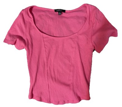 Ambiance Women s Pink Ribbed Knit Scoop Neck Short Sleeve T-Shirt Size S