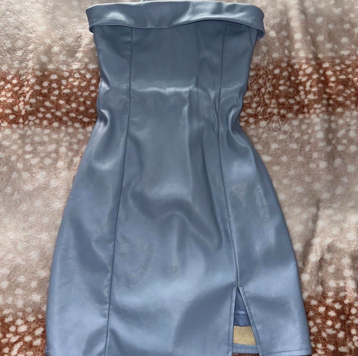 strapless baby blue leatherish material mini dress | eBay