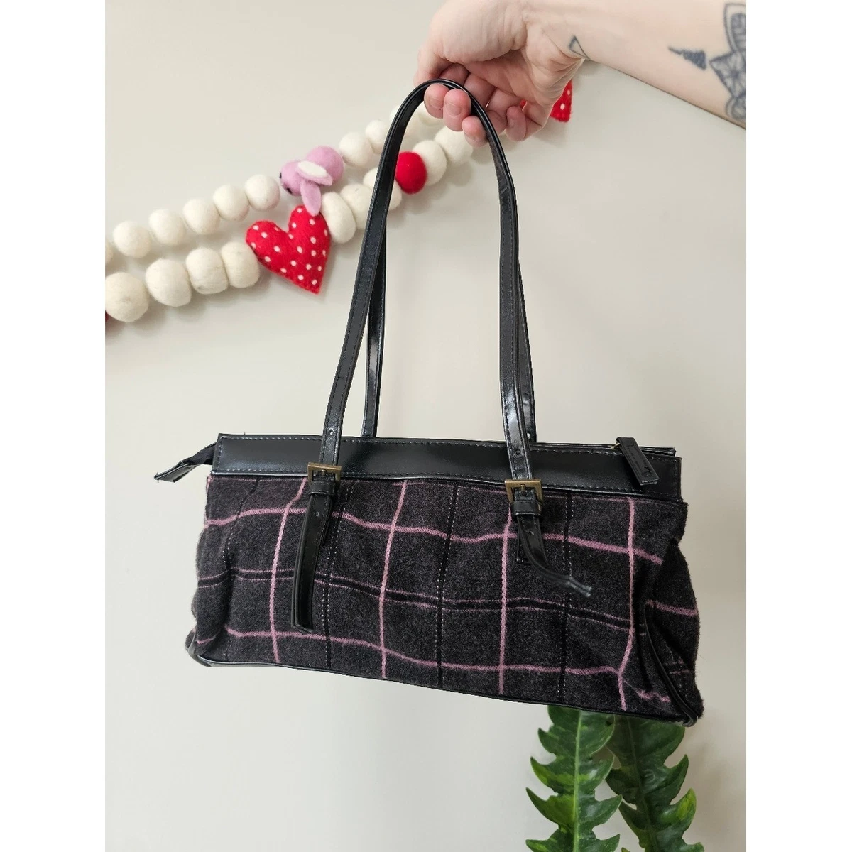 Polyester Exterior Shoulder Bag Checkered Bags & Handbags for