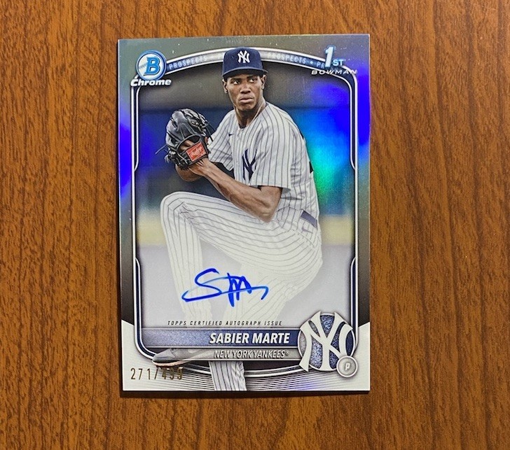 2025 Sabier Marte 1st Bowman Chrome Refractor Auto /499 Yankees Prospect