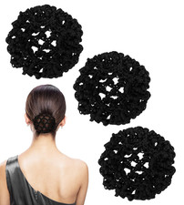 Hair Bun Covers 3Pcs Elastic Crochet Knit Invisible Hair Nets Snood Accessory fo