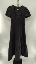 Quince 100% Organic Cotton Poplin Tiered Maxi Dress Black Basic Sleeved XS
