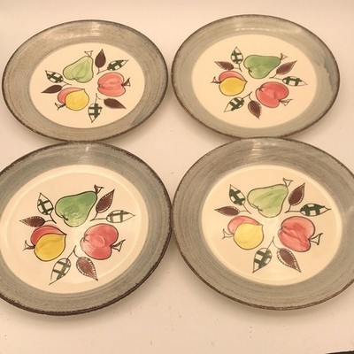 Set of 4 Blue Ridge Hand Painted Southern Potteries Fruit Pattern 9-1/2'' Plates