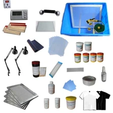 4 Color Screen Printing Equipments & Materials Kit w/Exposure Unit&Washout Tank