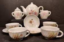 13 PC Service for 4 Miniature Porcelain Tea Set Teapot Sugar/Creamer Lids 4 Cups