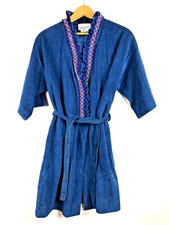 Vintage Julie Girl Robe Bathrobe Womens Small Short Length Velour Blue 1970s