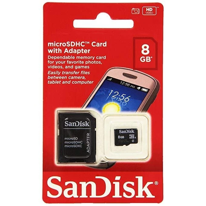 SanDisk Micro SD Card 8GB With Adapter 8 GB TF Flash Memory Class 4 OEM Original - Image 2 of 2