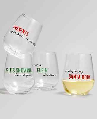 THE CELLAR Holiday Sayings Sentiments Stemless Wine Glasses, Set of 4 NEW |  eBay