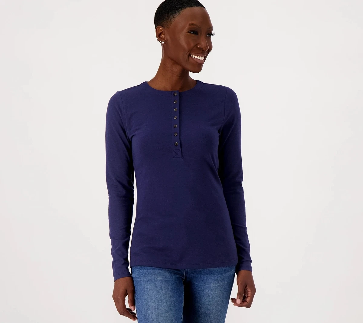 Girl With Curves Jersey Knit Henley Top Shirt Navy 2XL New eBay