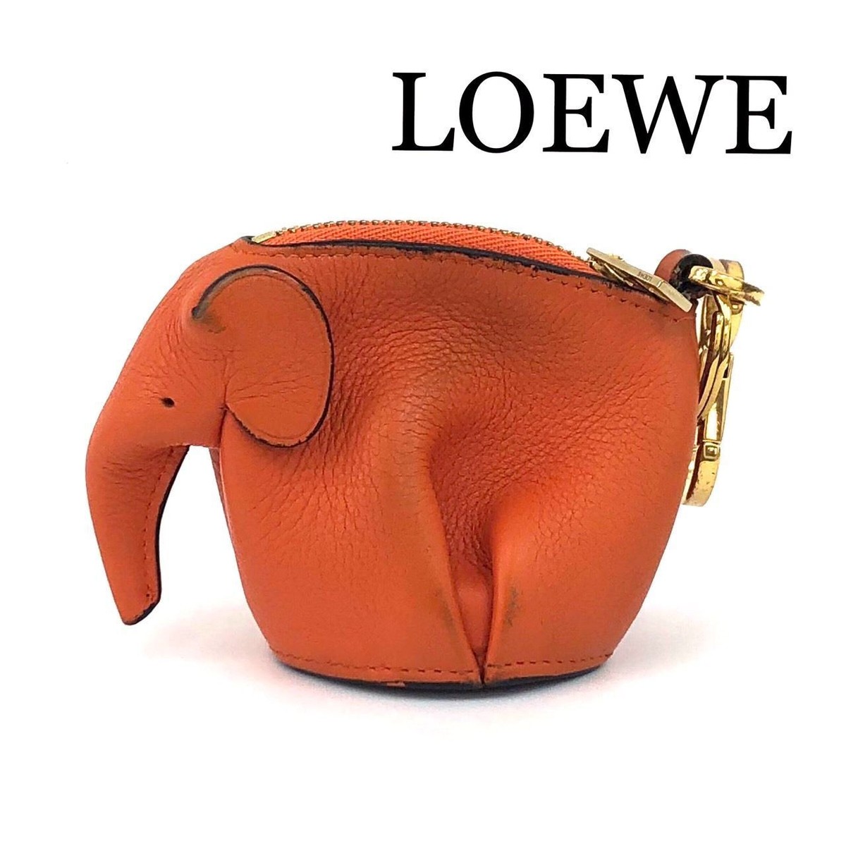 ポーチ LOEWE Elephant Coin Purse in Flr Orange Auth Loewe Animal Collection Mini Elephant Pouch Clutch Bag