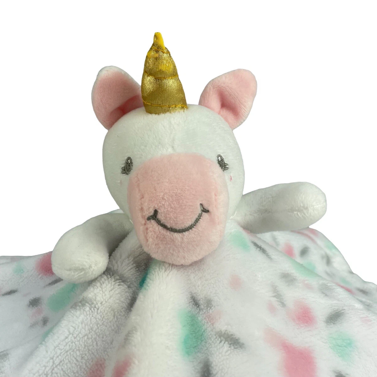 Babies First Unicorn Baby Lovey Security Blanket Pastels White