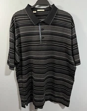 Mens Cutter & Buck Polo Shirt, Size XL/TG Black W/ Multicolor Stripes. Golf
