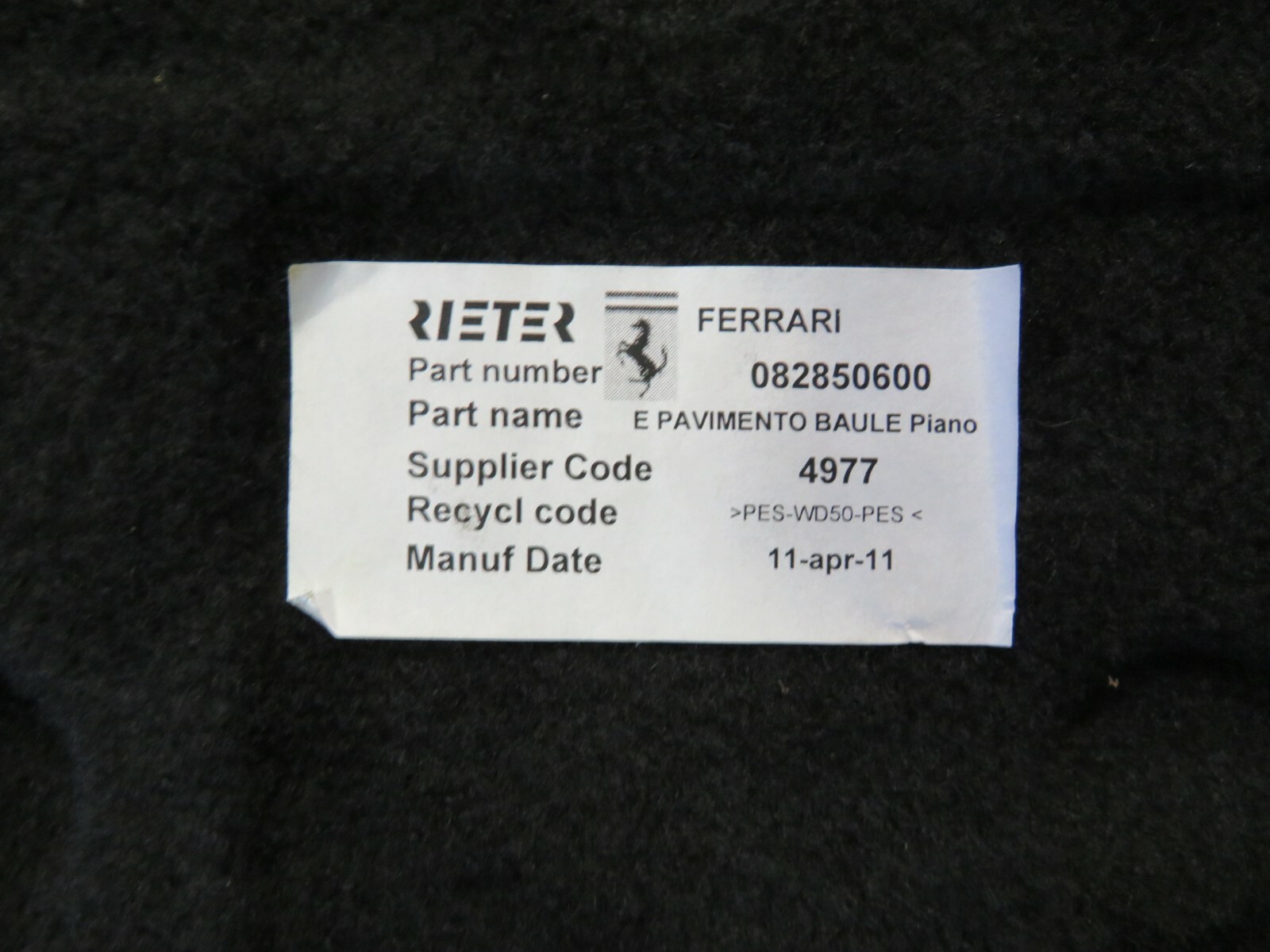 Ferrari California, Trunk Carpet, Access Cover, Used, P/N 82850600