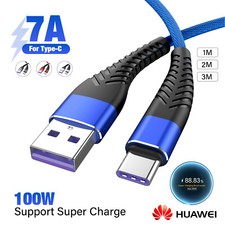 7A 100W Type-C USB Super Fast Charge SuperVooc Cable for Huawei Oppo 1M 2M 3M