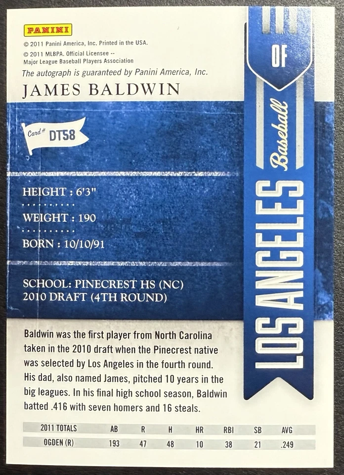 2011 Playoff Contenders Draft Ticket Auto #DT58 James Baldwin - Image 2 of 2