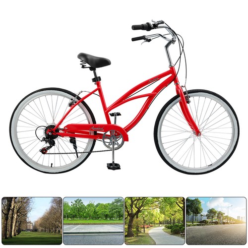 26 Inches 7 Speed Women's Bicycle Girl's Urban Lady Beach Cruiser Bike Red U - Picture 7 of 18
