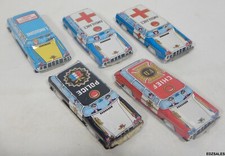 5 Vintage TN Toy Nomura 3.75" Tin Litho 1st Responder Vehicles - Police Fire Car