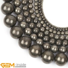 Natural Silver Gray Pyrite Gemstone Round Spacer Beads for Jewellery Making 15"