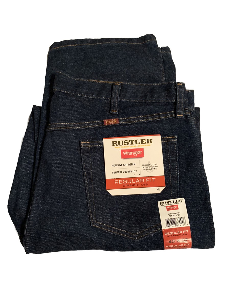 Wrangler Rustler Men's Denim Blue Jeans Regular Fit Straight Leg