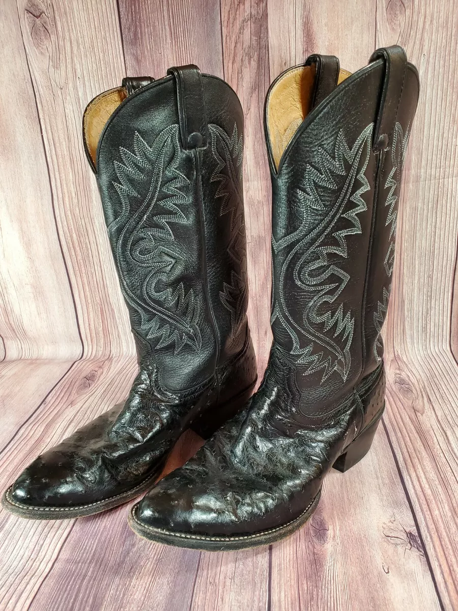 Nocona Men s Black Exotic Western Full Quill Ostrich Boots 8 EE