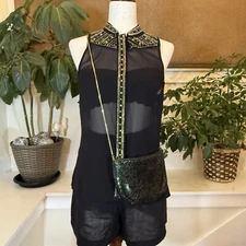 Vintage Y2K Guess Los Angeles Top Size Small Sheer Black Metallic Beading Sexy