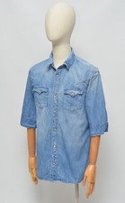 All Saints Men's Light Blue Cotton Denim Short Sleeve Shirt Size M