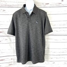 Tommy Bahama Polo Shirt Men  s Large Gray Stripped Short Sleeve Swordfish  115