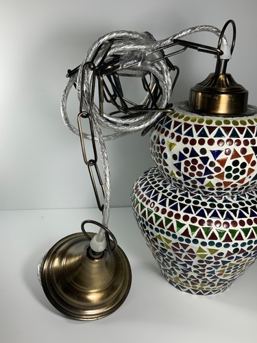 Hand Crafted Mexican Mosaic & Brass Chandelier Pendant Lamp 13 in. Hardware Inc. - Picture 4 of 11