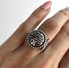Vintage Signed Sterling Silver 925 Ring Tribal Ethnic Boho Statement Nice S 6.5