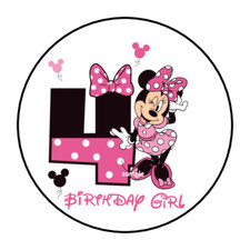 30 MOUSE 4TH FOURTH BIRTHDAY STICKERS ENVELOPE SEALS LABELS 1.5" CUSTOM