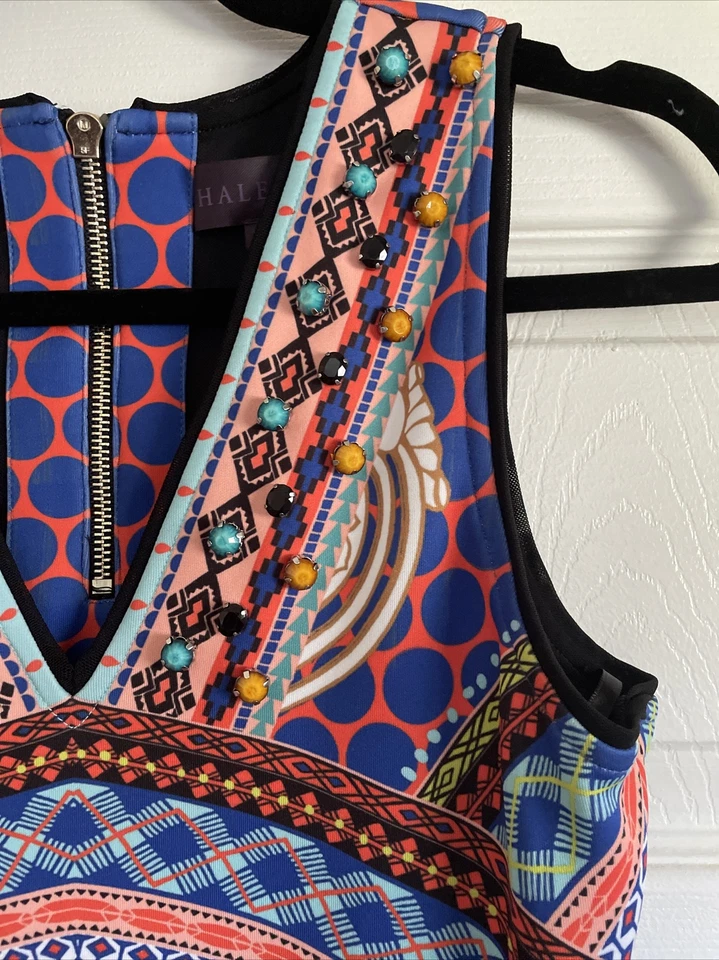 Hale Bob Sleeveless V-Neck Dress Multicolored Beaded Size 4 - Image 2 of 4