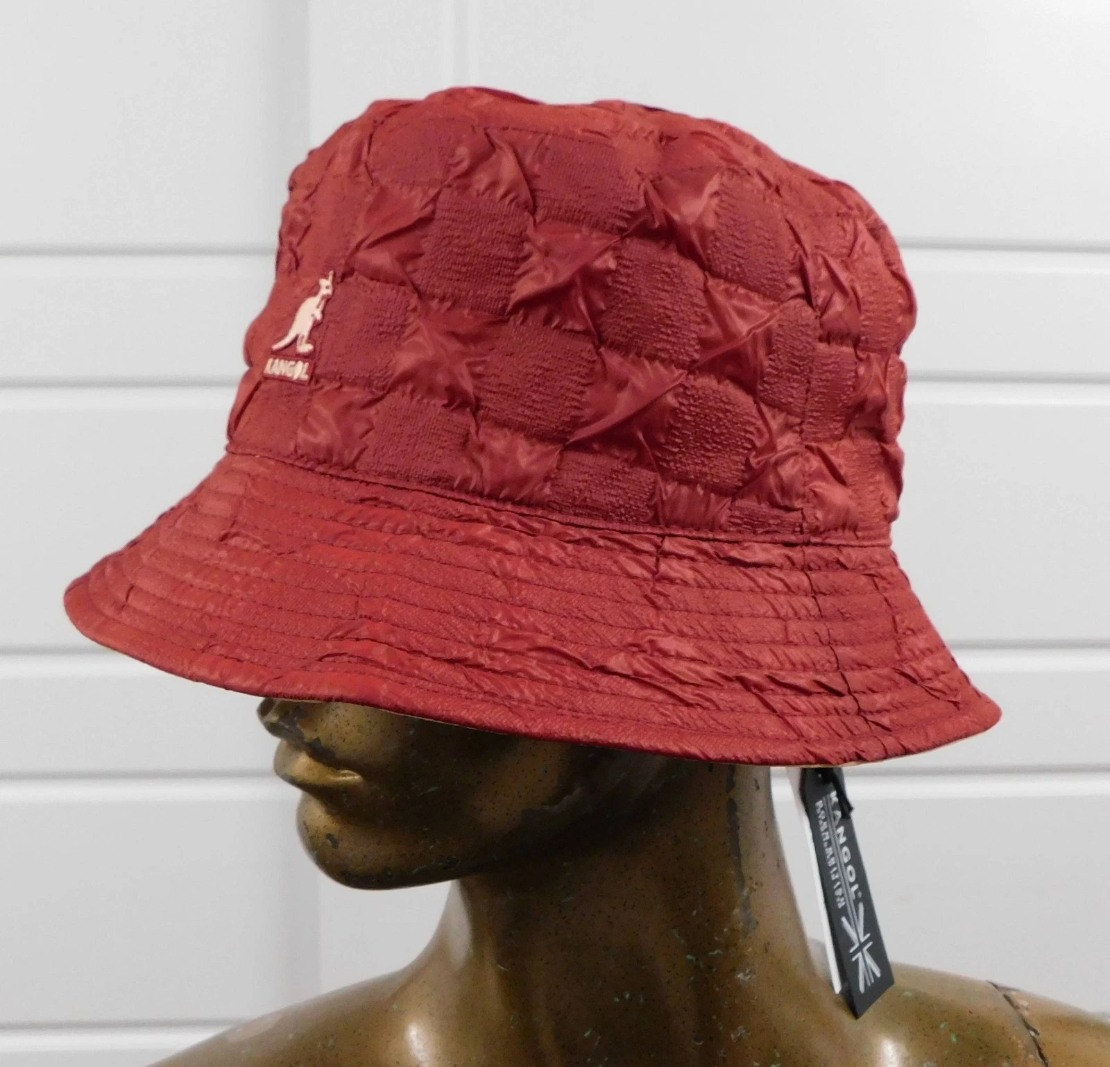 Kangol K5303 Red Pucker Check Bucket Hat sz S NWT