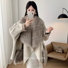 Autumn Winter New Cashmere Coat Womens Fox Fur Wool Slimming Short Cape Fur Coat