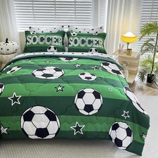 7 Piece Boys Soccer Comforter Set Full Size Bed in A Bag 3D Football Playgrou...