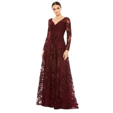 Mac Duggal 20409 Embroidered Illusion Long Sleeve Gown Size 6 $798