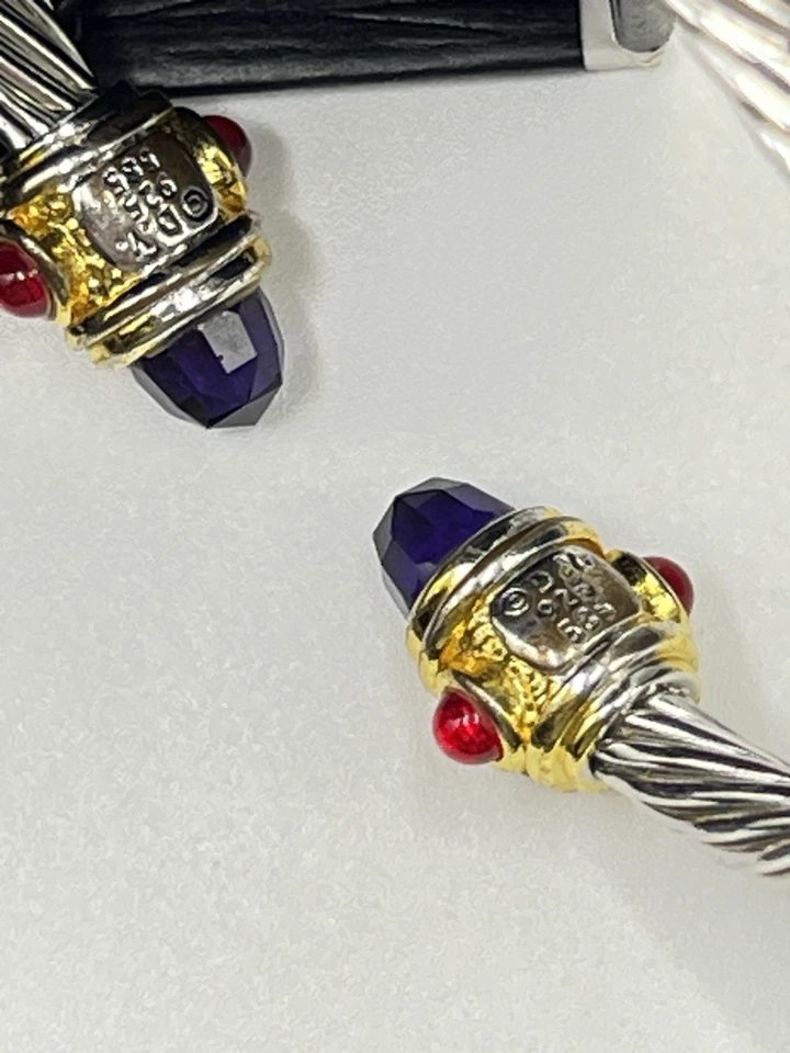 David Yurman • 5 mm Classic Bracelet w/ Amethyst & Ruby Gemstone •925 /585 D.Y. - Image 3 of 4