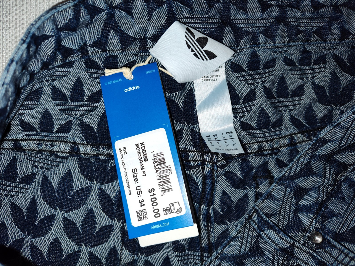 SICK Adidas Men's Monogram All Over Trefoil Print Jeans Pants