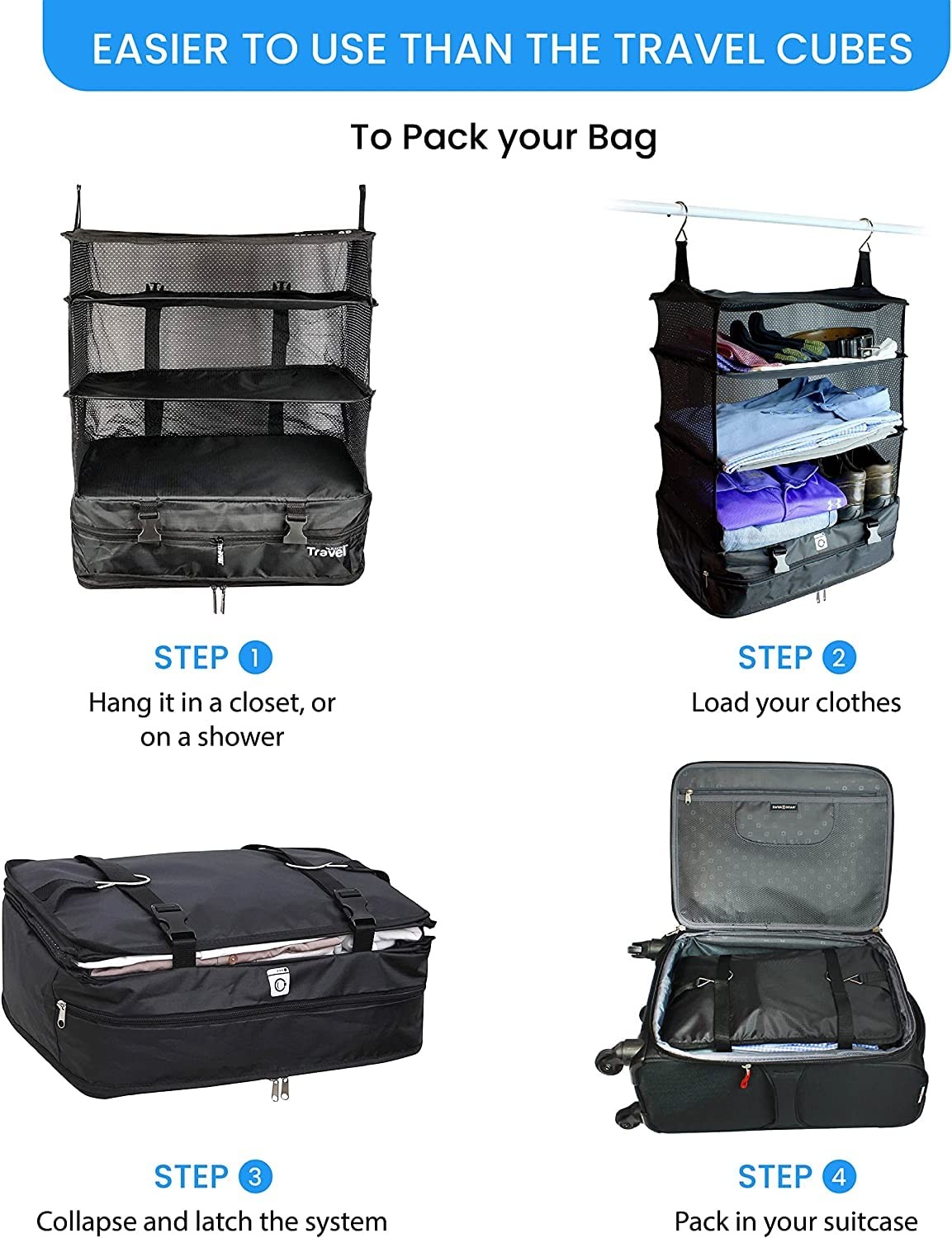 Stow-N-Go Travel Luggage Organizer – Portable Hanging Travel Shelves, Carry-O...
