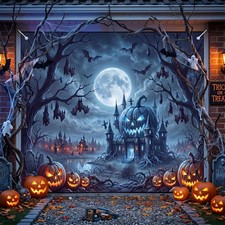 Halloween Garage Door Cover 7x8 Ft, Horror Pumpkin Garage Door Halloween Cover,
