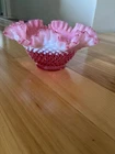 Fenton Pink Cranberry Opalescent Hobnail Vase, 5" Glass Vintage 1940-69 MCM