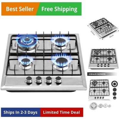 24 x20  Built in 4 Burners Stainless Steel Stove with NG/LPG Conversion Kit T...