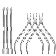 6 Packs Cuticle Trimmer with Pusher - Professional Stainless Steel Silver