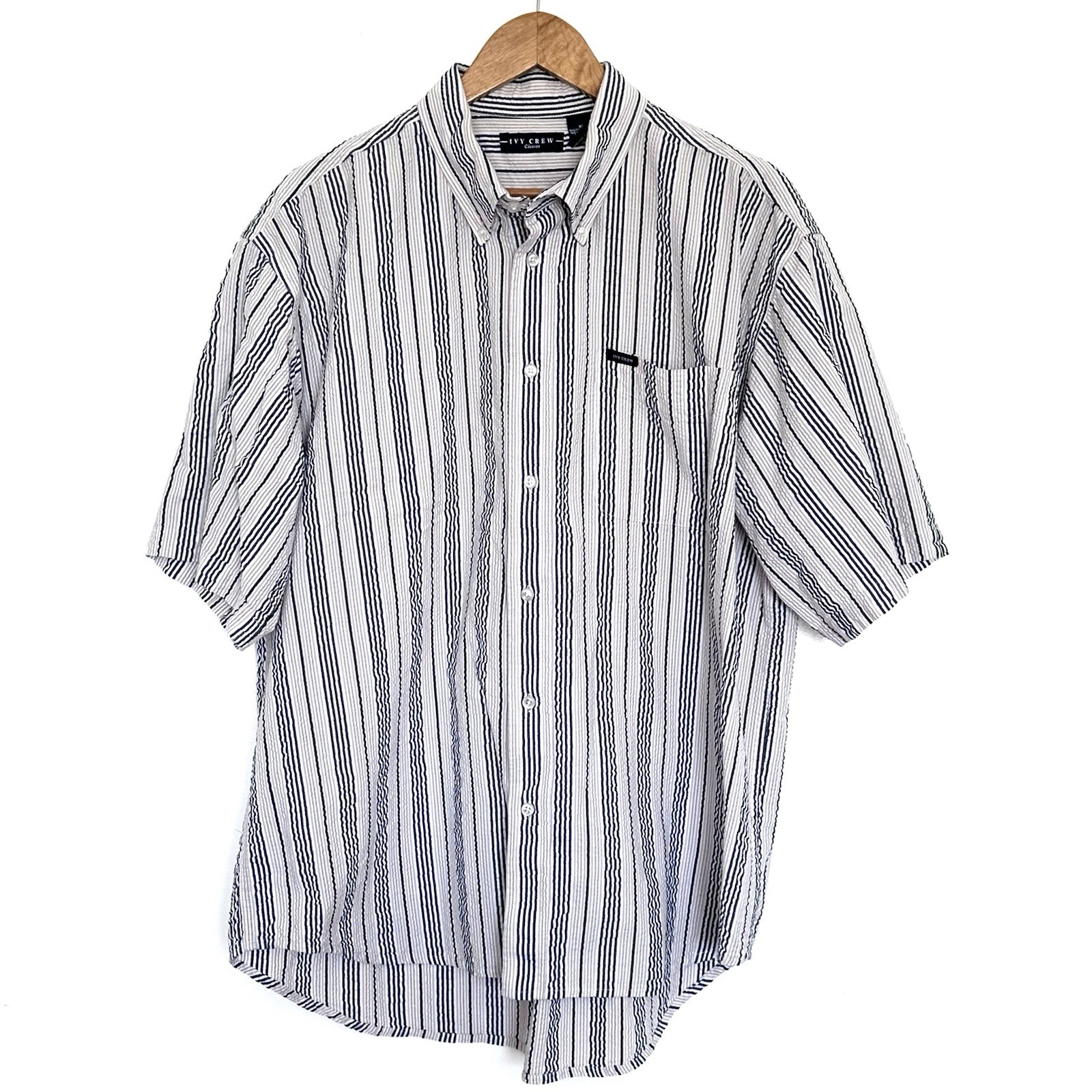 Ivy Crew Classics Shirt Men’s XL Striped Cotton Button Down Short Sleeve Pocket