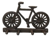 Rustic Cast Iron Hobby Pastime Bicycle Quadruple Multi Peg Wall Coat Hat Hook 8"