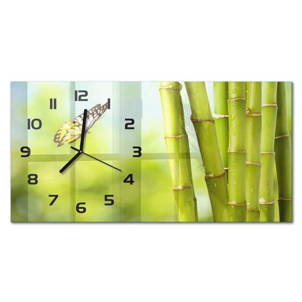 Wanduhr Mit FließEnden Zeigern Bambus Und Schmetterling Schwarze Zeiger 60X30 Cm-image