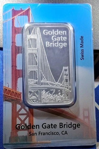 1 Oz Silver Bullion Bar Pamp Suisse Golden Gate Bridge San Fran CA Cert 879/3000
