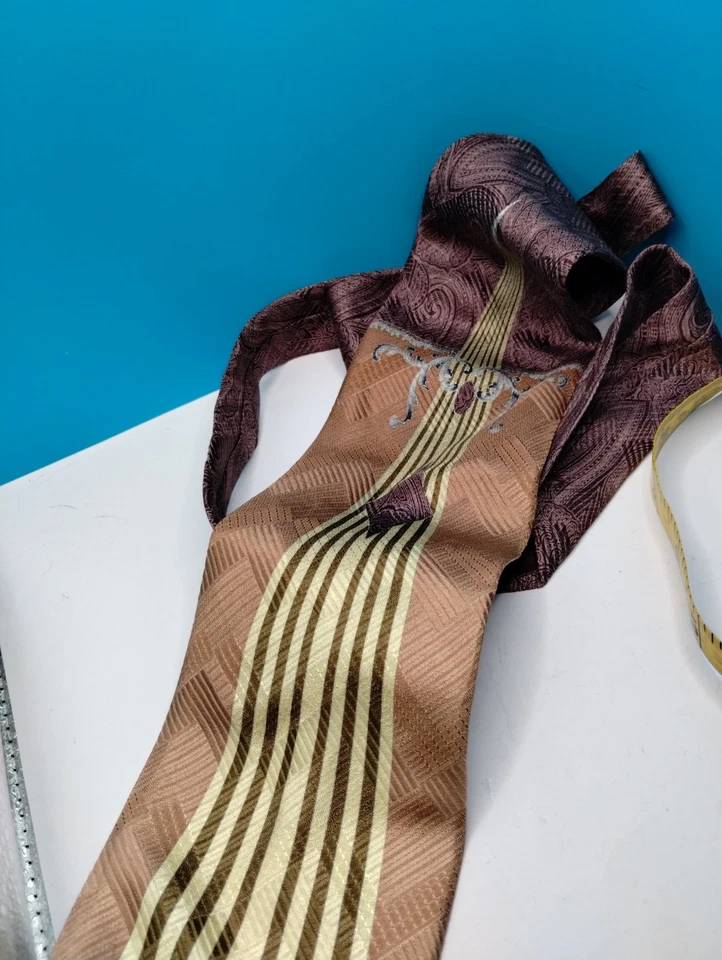 Preciosa Corbata Enrico Venturi Hombre 100% Seda CORBATA Art Deco MCM Púrpura Marrón Foto 3 de 4