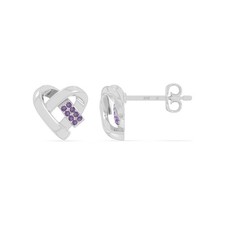 925 Sterling Silver Heart Stud Round 0.3 Ctw Amethyst Accents Women Earring