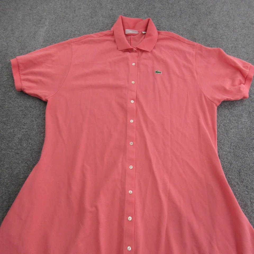 Vestido Camisa Lacoste Mujer Grande 44 Rosa Polo Botón Delantero Piqué Algodón Cocodrilo Foto 2 de 4